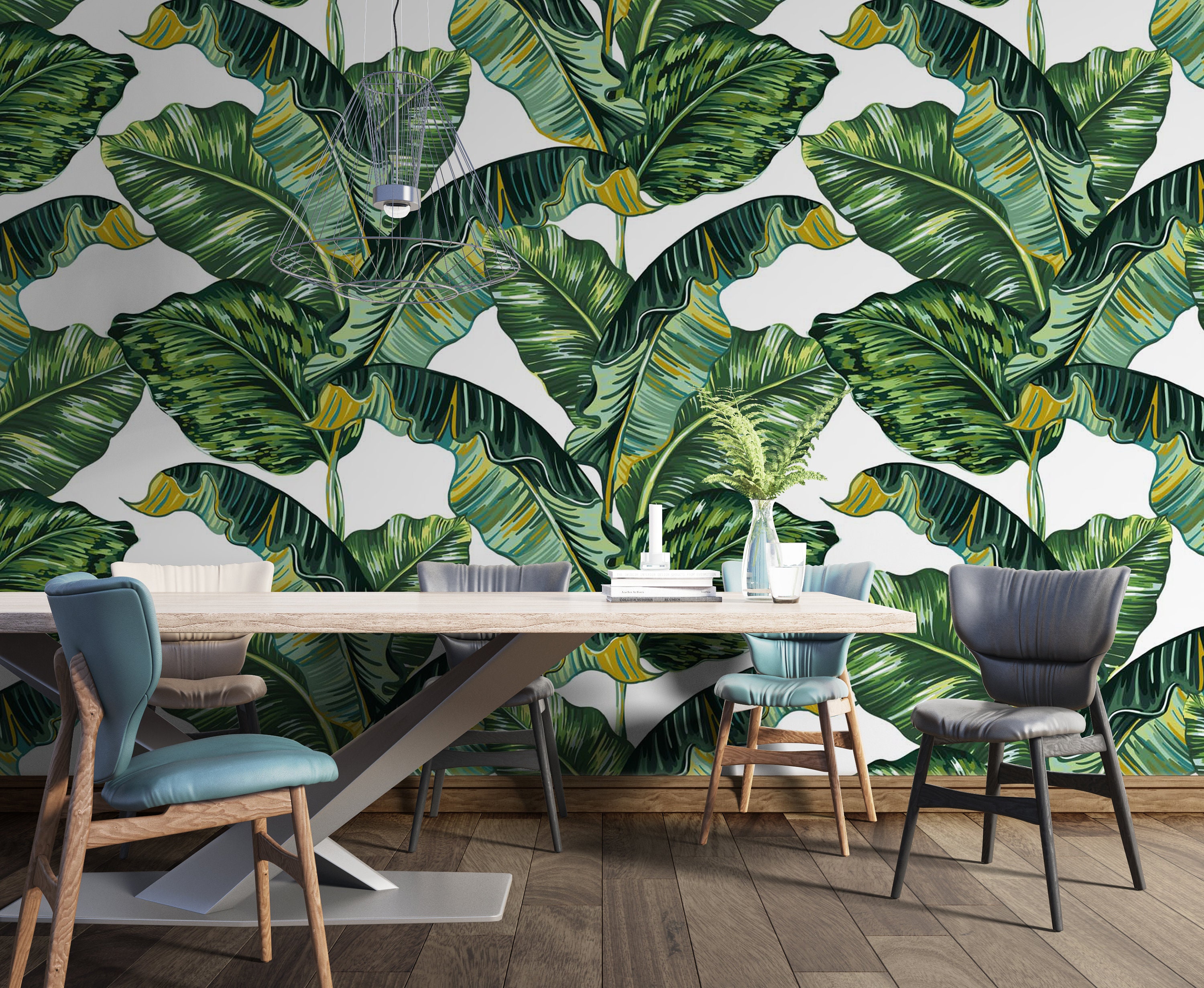 Wallpaper Big Palm Leaves Watercolor - Banana Leaves Green - Wall Mural ...