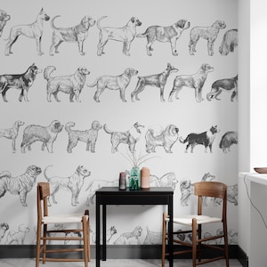 Dog Wallpaper, Black and White pets Design Wallpaper, Mural for Nursery and Kids Room, Home Decor Wall Decal