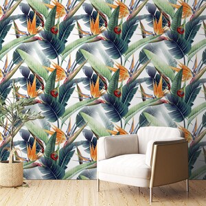 Tropical leaf wallpaper, jungle landscape, Wall Decor, Leaves Wallpaper, Living room Wall Mural, Banana Leaves wall Art, leaves wallpaper