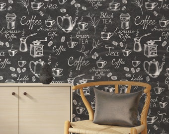 Coffee House Wallpaper, Cafe Wallpaper, Art Wallpaper, Peel and Stick Wallpaper, Removable Wallpaper, Mural Wallpaper, Self Adhesive #411