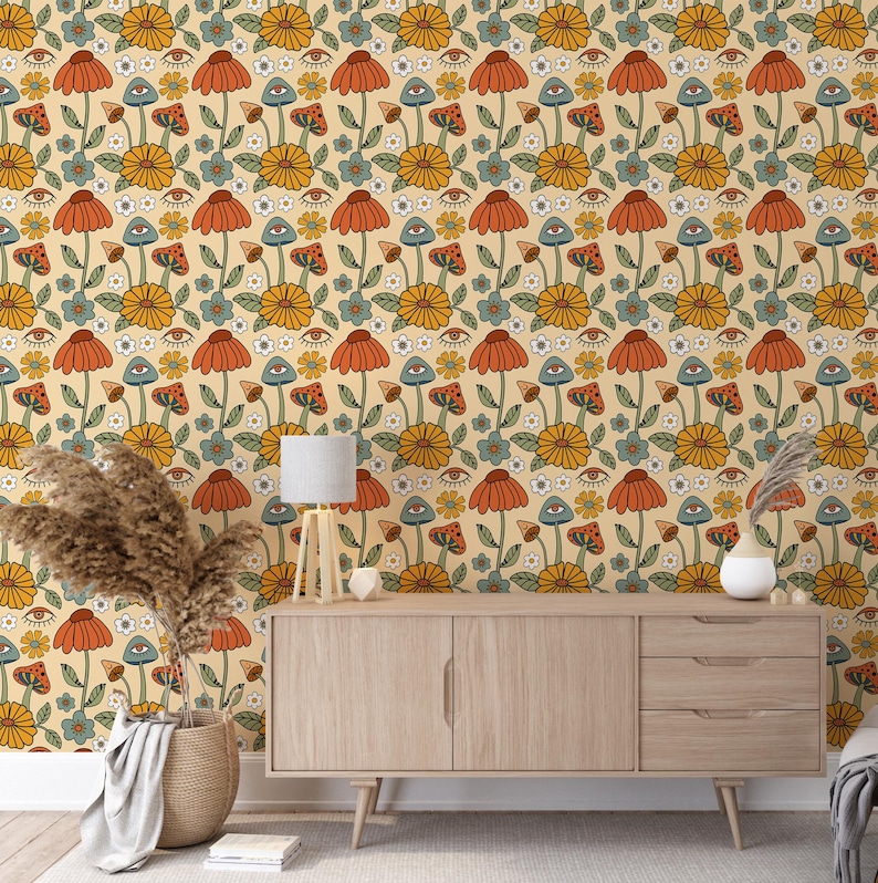 Vintage Mushrooms Wallpaper, Mushrooms and Herbs Botanical Wallpaper ...