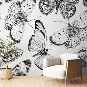 Vintage Wallpaper Peel and Stick, Cute Neutral Wallpaper for Living Room, Modern Butterflies Traditional Non-Woven Wallpaper