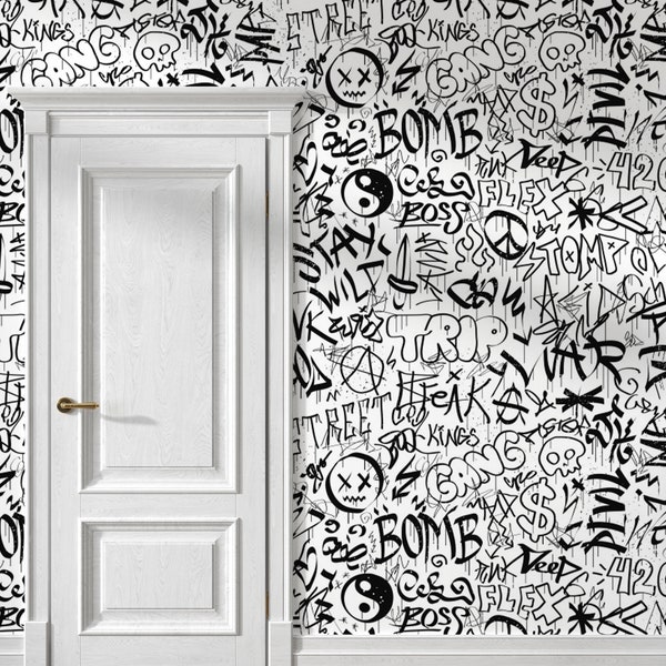 Urban Street Art Wallpaper Cartoon Graffiti Street Art Modern & Collag Street Statues Peel and Stick Wall Mural ecor Home Teen Room #328