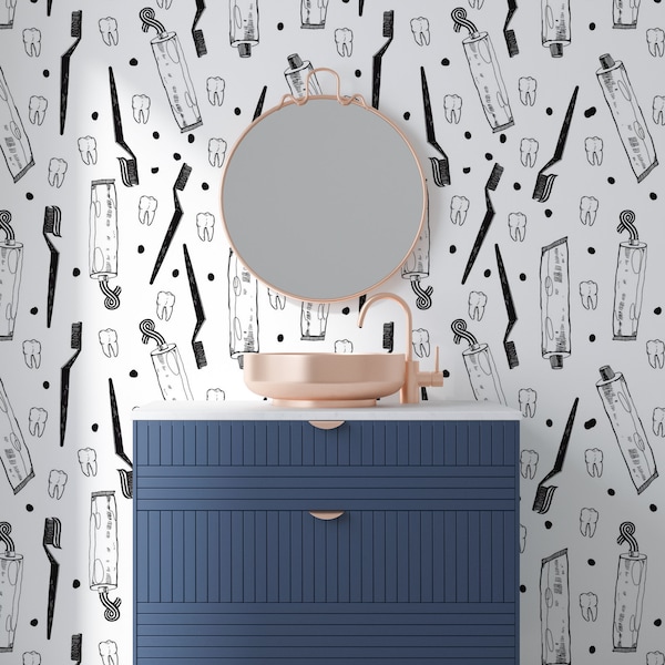 Teeth Wallpaper, Tooth Wall Cling, Dentist Wallpaper, Removable Sticker, Self Adhesive Decal, Large Wall Mural, Custom Size #284