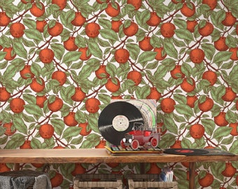 Apple Wallpaper, Fruit Wallpaper, Vintage Leaves Wallpaper, Removable Wall Paper