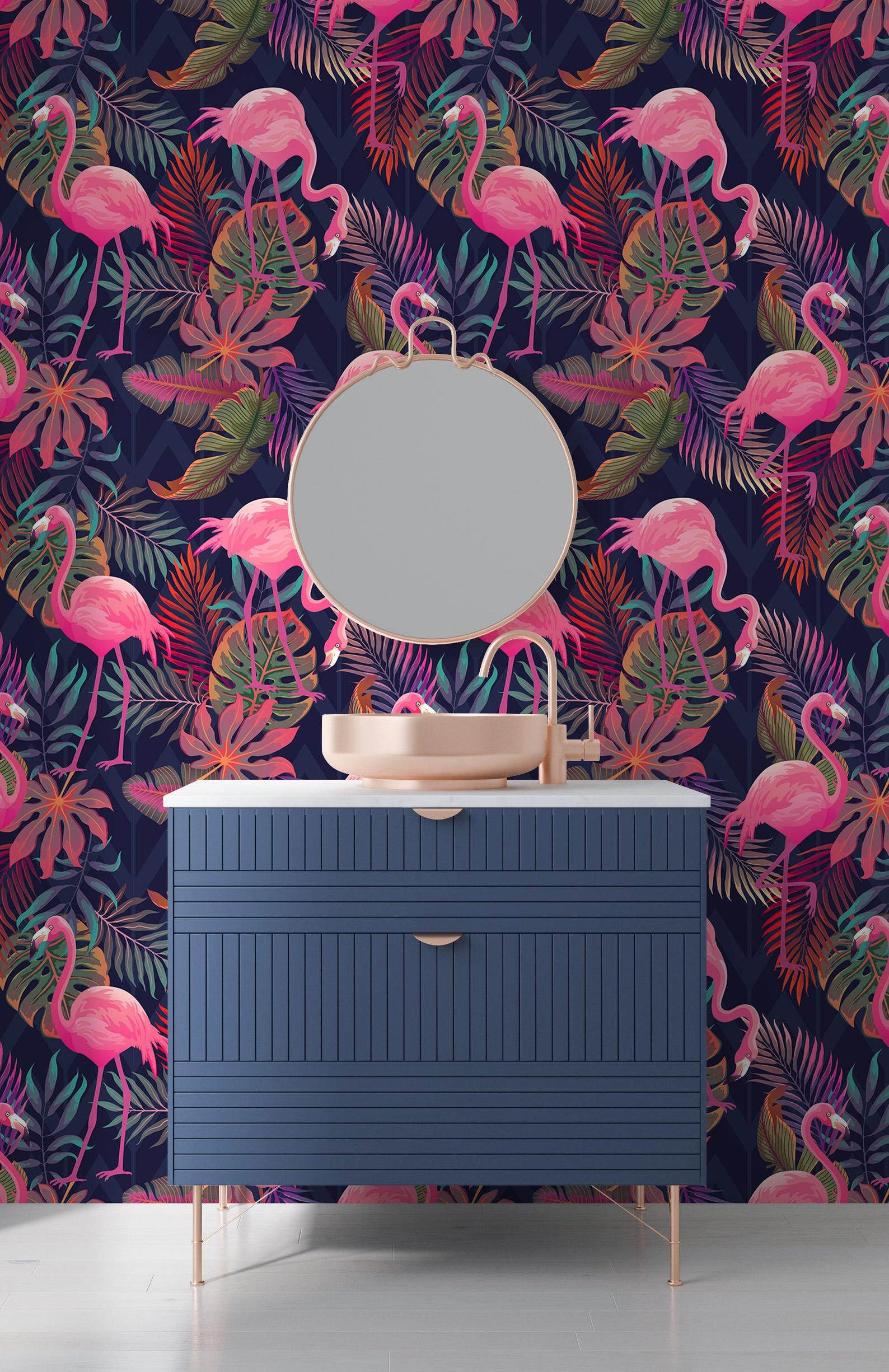 Wallpaper Vintage Flamingo Pink Retro Bird Mural Luxury Tropical Wall ...