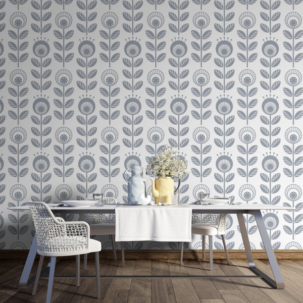 Scandinavian flowers floral wallpaper - Peel & Stick Wallpaper - Removable Self Adhesive and Traditional wallpaper #143