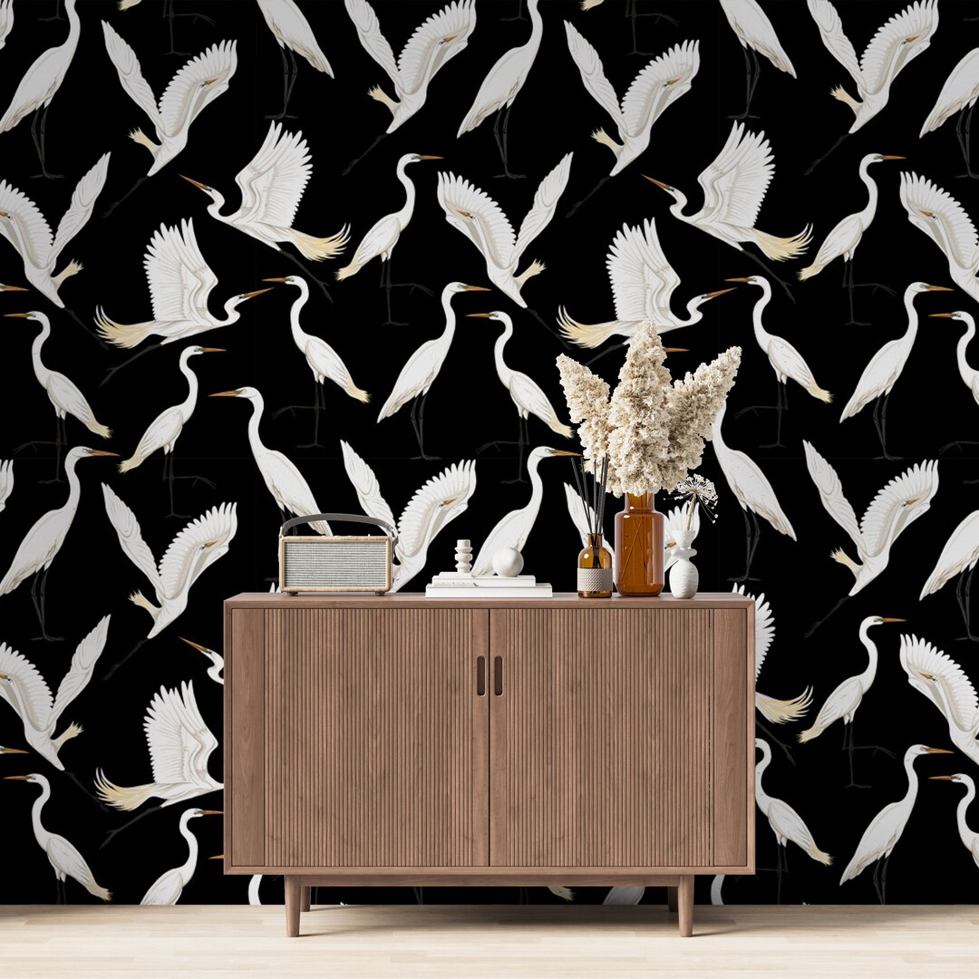 Japanese Crane Chinoiserie Inspired Crane Wallpaper, Heron Print