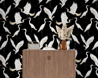 Japanese Crane Chinoiserie Inspired Crane Wallpaper, Heron Print Wallpaper, Removable Peel n Stick, Self Adhesive Eco Friendly Heron #710