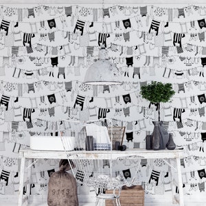 Laundry Room Wallpaper, Laundry Wallpaper Peel and Stick, Black and White Wallpaper, Removable Wall Paper #712
