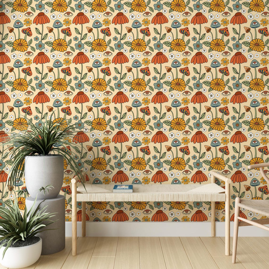 Vintage Mushrooms Wallpaper, Mushrooms and Herbs Botanical Wallpaper ...