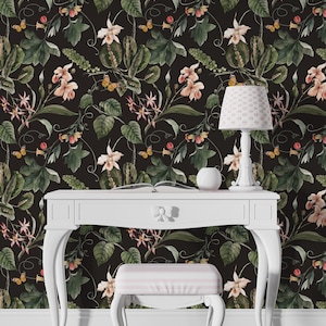 Dunkler belaubter Dschungel Wallpaper, abnehmbarer Peel and Stick Wallpaper, Tropisches Blatt Wallpaper, dunkler Botanischer Garten Wandbild #200
