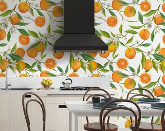 Orange Wallpaper - Removable Self Adhesive Wallcovering - Peel & Stick Modern Wall Mural by Green Planet, Kitchen Wallcoverings #97