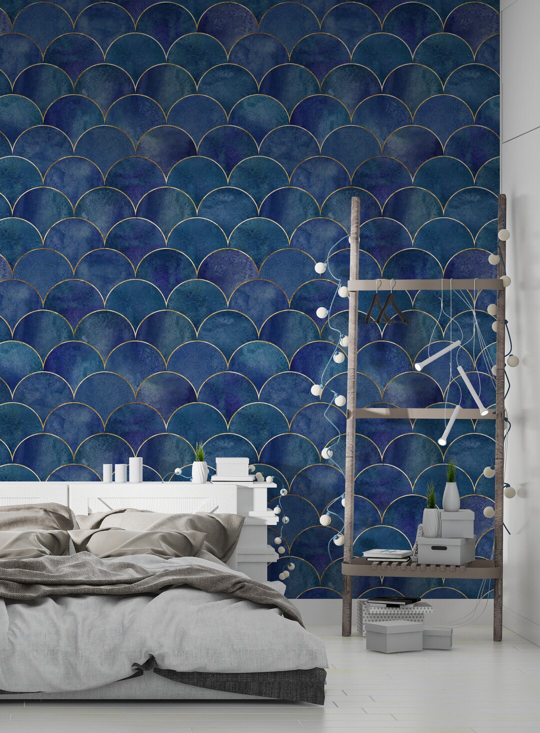 Fish Scale Wave Murals, Removable Wallpaper,peel and Stick Wall Paper ...