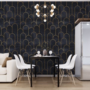 Decorazione murale geometrica Peel & Stick, carta da parati rimovibile oro e nero, carta da parati murale con linee finte dorate, carta da parati personalizzata, arredamento per la casa #282