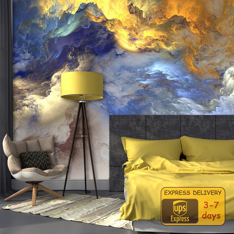 Clouds Sky Wallpaper, Cloudy Sky Wall Decal, Marble Wallpaper, Self ...