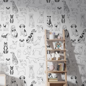Dog Wallpaper Peel and Stick, Pets Nursery Kids Dogs Wall Art, Peel and Stick Decor Home Self Adhesive, Pet Wallpaper Mural for Animal Lover