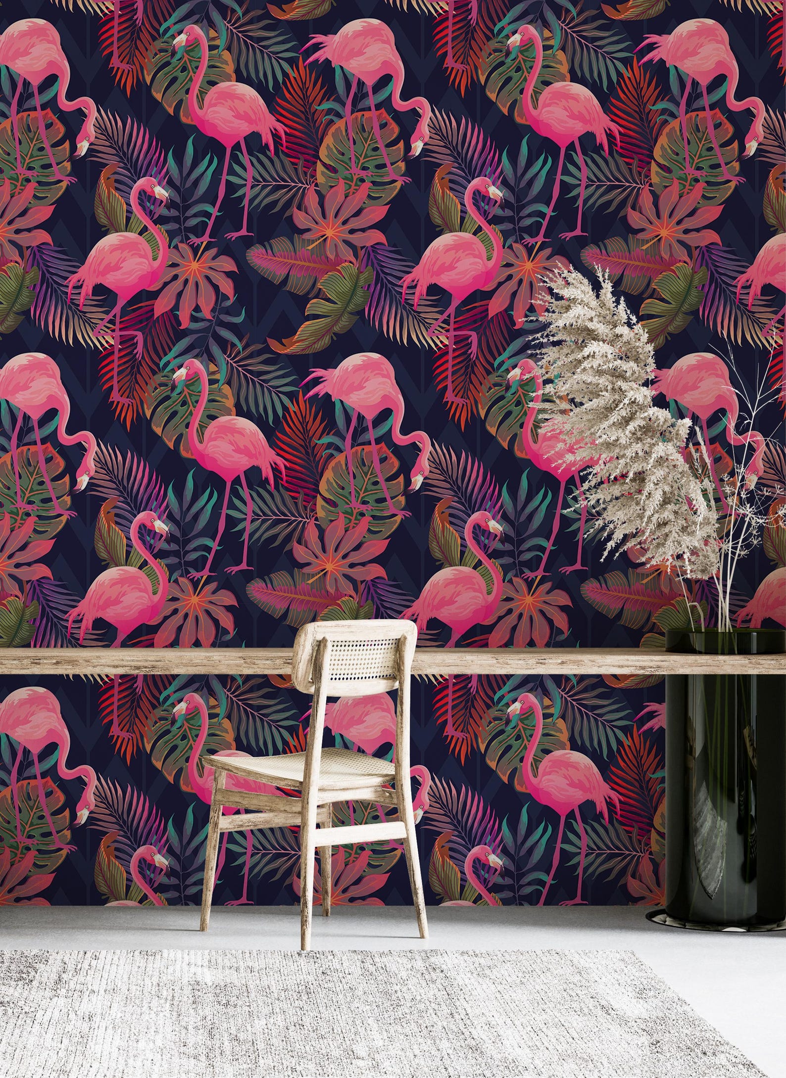 Wallpaper Vintage Flamingo Pink Retro Bird Mural Luxury Tropical Wall ...