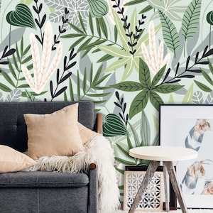 Carta da parati Foglie design scandinavo minimalista Peel and Stick stile coloniale tropicale felce foresta foglie carta da parati