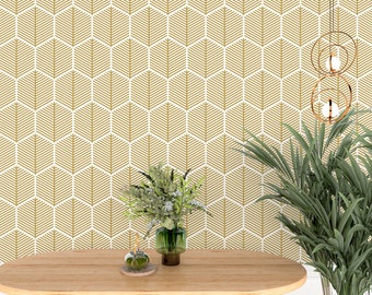 Elegant Art Deco Peel and Stick Wallpaper | Removable Self Adhesive Geometrical Pattern | Hexagons Tiles Wallpaper | Eco Friendly #134