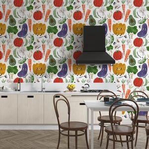 Veggies Wallpaper, Body Positivity wall decor, Healthy Kitchen Mural Decor, Vegetable Wallpaper, Food Wallpaper