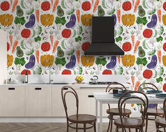 Groentenbehang, lichaamspositiviteit muurdecor, gezonde keuken muurschildering decor, groentebehang, voedselbehang