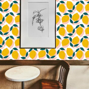 Lemon Branch Wallpaper | Removable Self Adhesive Watercolor Leaves Wallpaper | Peel and Stick or Pre-Pasted Wallpaper #69