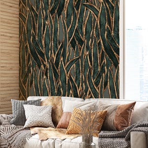 Carta da parati con motivo a foglie verdi neutre, murale con foglie staccabile e attaccabile, decorazione da parete per bagno con motivo botanico, decorazione da parete temporanea per camera da letto