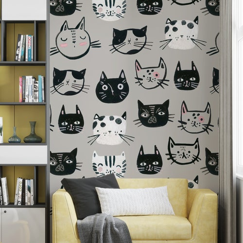 Cat Watercolor Wallpaper Peel and Stick Wall Mural Removable - Etsy