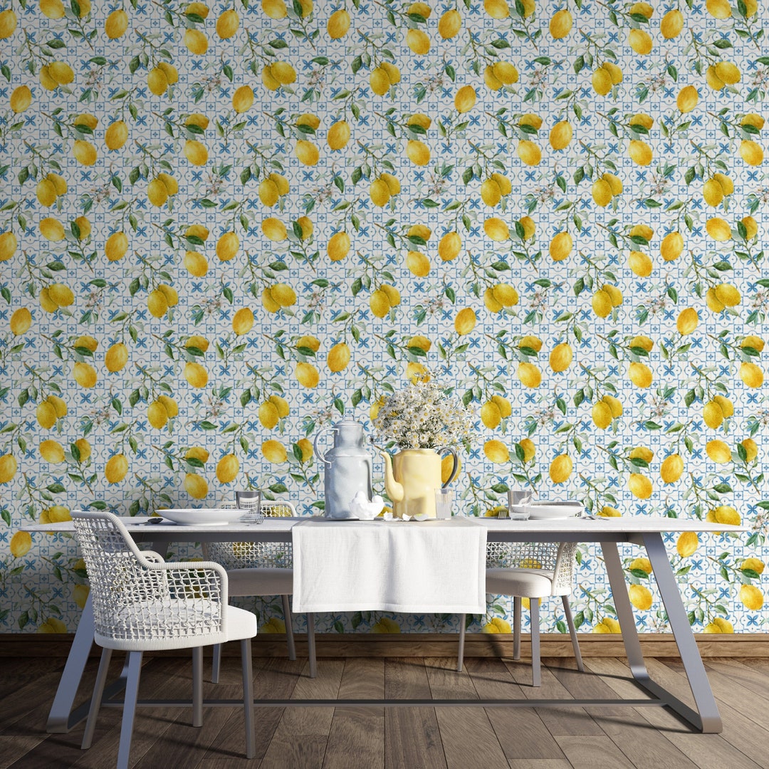 Lemon Peel and Stick Wallpaper Large Mural Lemon Print Vinyl - Etsy