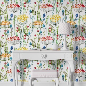 Motivo floreale Peel and Stick Wallpaper, Carta da parati floreale rimovibile, Seamless Botanical Flowers Wall Paper Art, Scandinavian Decor #163