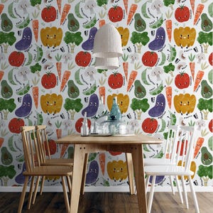 Carta da parati vegetariana, decorazione murale Body Positivity, decorazione murale per cucina sana, carta da parati vegetale, carta da parati alimentare