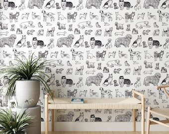 Dog Wallpaper, Cute Animal Wall Art, Kids Animal Wallpaper, Vet Wall Art, Industrial Wallpaper, Peel and Stick Decor