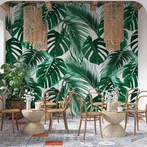 Carta da parati Monstera, Carta da parati rimovibile, Carta da parati tropicale, Tropicale, Carta da parati, Giungla, Carta da parati con foglie, Rivestimento murale giungla #192