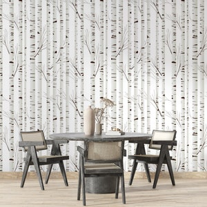 Birch Tree Forest Wallpaper Nursery Décor Fabric Woodland Animals Decal Removable Reusable - Custom Mural #291