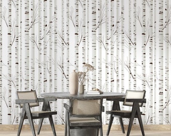 Birch Tree Forest Wallpaper Nursery Décor Fabric Woodland Animals Decal Removable Reusable - Custom Mural #291