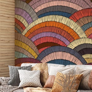 Carta da parati colorata Boho, carta da parati murale Arcobaleno, carta da parati murale astratta, carta da parati geometrica colorata, stacca e attacca, carta da parati commerciale