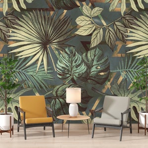 Tropical Original Wallpaper  Peel and Stick Wallpaper  Self Adhesive Wallpaper Removable Wallpaper Pattern Leaves Palm Mural Green wall #67