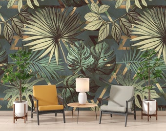 Tropical Original Wallpaper  Peel and Stick Wallpaper  Self Adhesive Wallpaper Removable Wallpaper Pattern Leaves Palm Mural Green wall #67