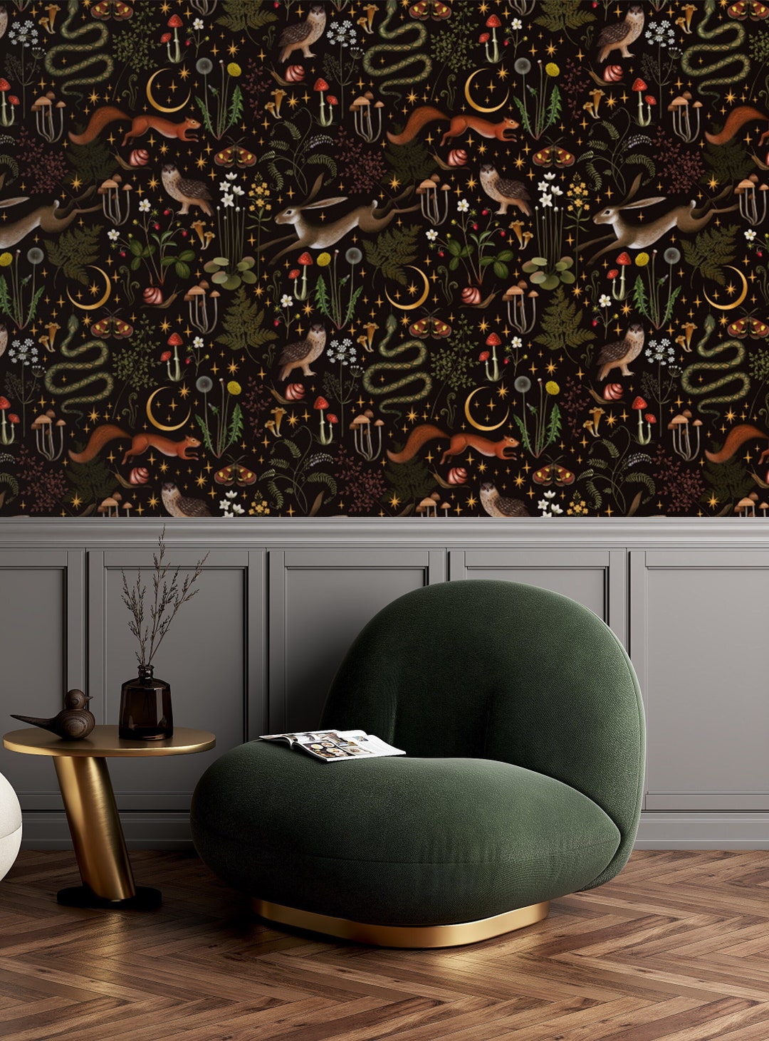 Vintage Mushroom Wallpaper, Mushroom Wallpaper, Peel and Stick