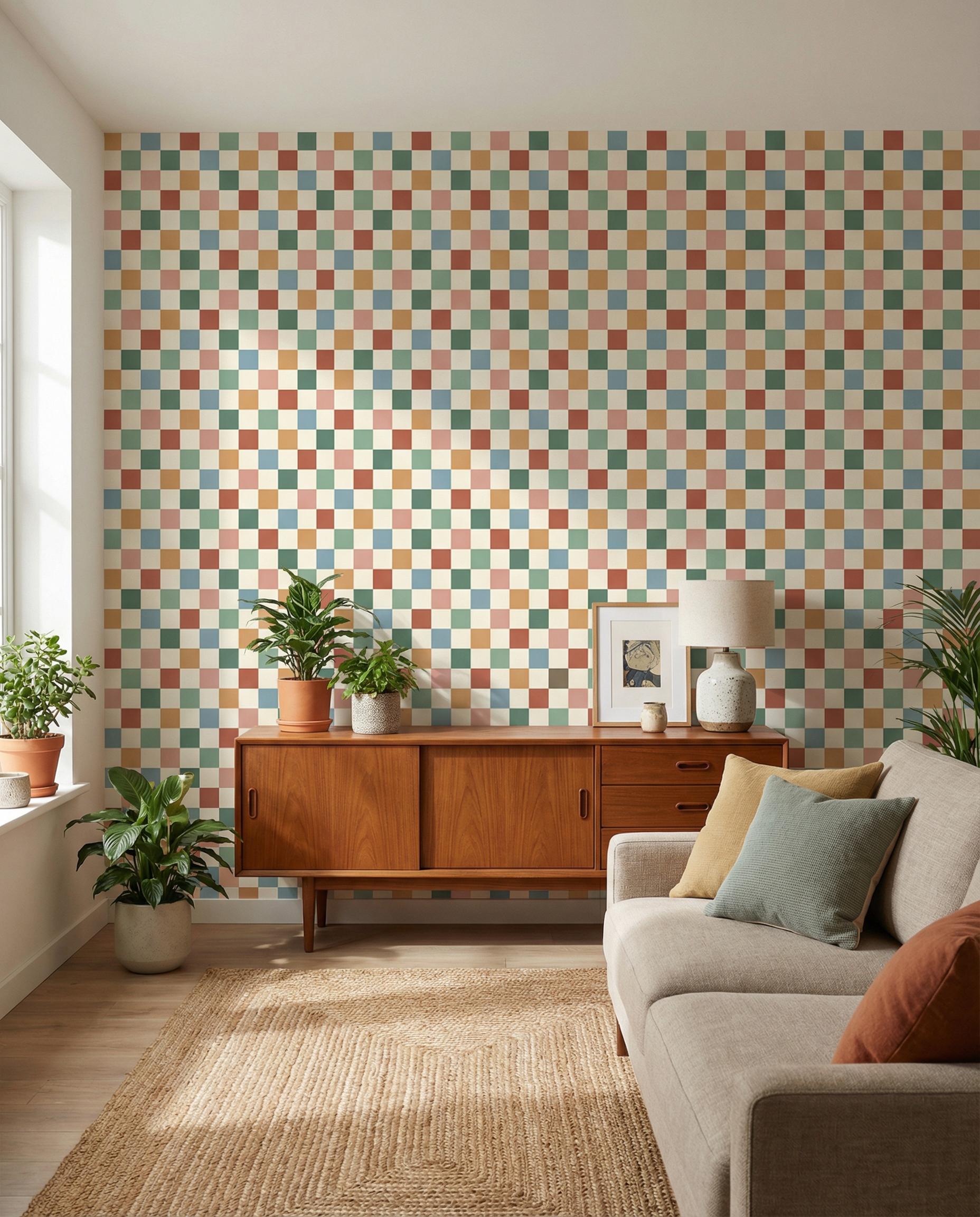 Retro Checkered Wallpaper: Rainbow Checkerboard Peel and Stick, Funky ...