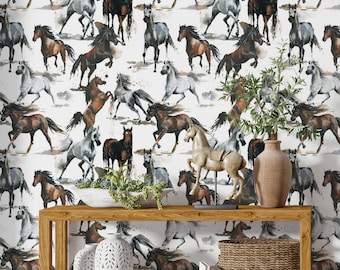 Horse wallpaper, wall mural, wall decoration Seating Area A White Horse, Galloping Through the Sand Rider #713