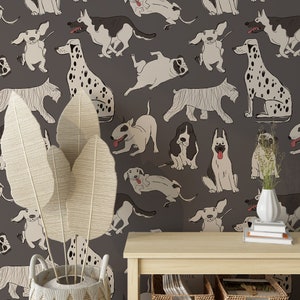 Hand Drawing Dogs Wall Mural, Cute Animals Wallpaper Peel and Stick , Dogs Wall Mural