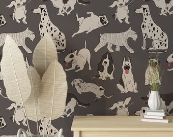 Mural de parede com desenho de cachorros à mão, papel de parede adesivo com animais fofos, mural de parede com cachorros