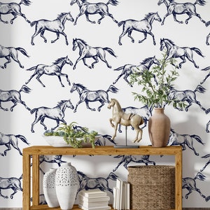 Wallpaper with Horses, Southwestern Cowboy Wall Decal, Rodeo Wall Paper, Removable Vintage Wallpaper #213