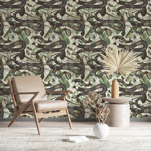 Papel tapiz de serpiente moderno, autoadhesivo y tradicional, extraíble y apto para inquilinos, decoración de pared, diseño vintage tropical n.° 25