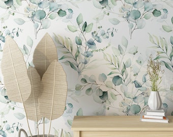 Eucalyptus Wallpaper, Watercolor Wallpaper, Peel and Stick Wallpaper Boho, Botanical Wallpaper, Boho Wallpaper, Floral Wall Mural #320