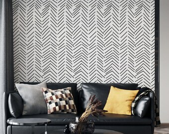 Herringbone Brushstroke Removable Wallpaper| Neutral Chevron Wallpaper Neutral Peel and Stick Wallpaper Scandi Self Adhesive Wallpaper #178
