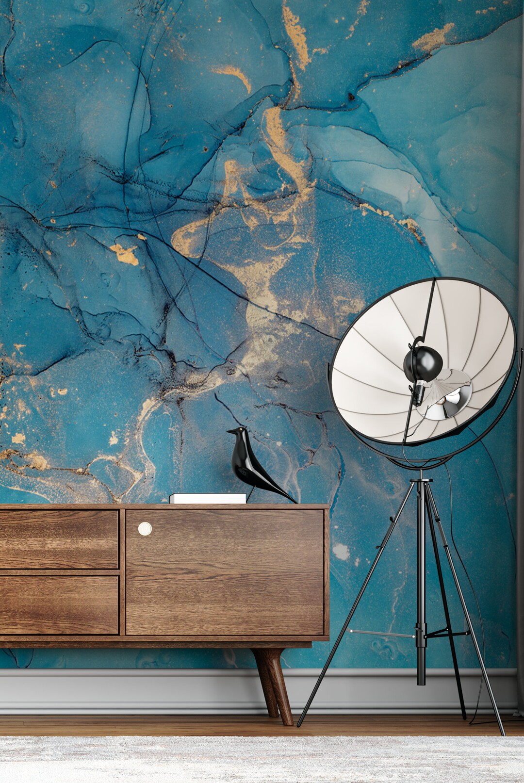 Blue Marble Wallpaper Removable Marble Texture Modern Look Etsy