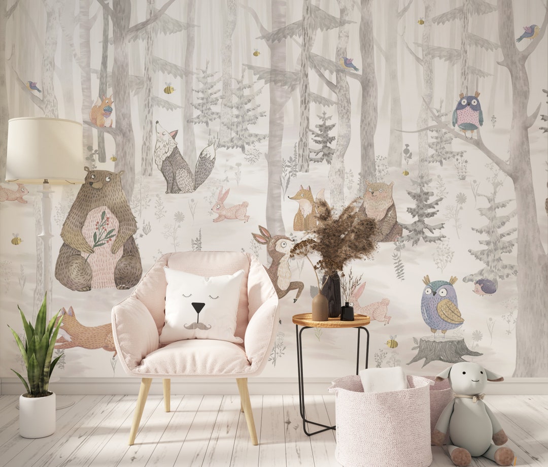Forest Mural Wallpaper, Nursery Wallpaper, Nursery Woodland Decor